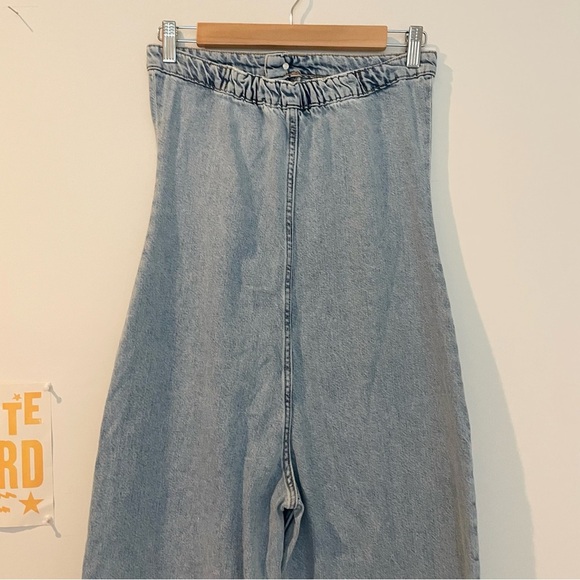 Zara TRF STRAPLESS DENIM JUMPSUIT Blogger Fav Wide Leg - Picture 11 of 15